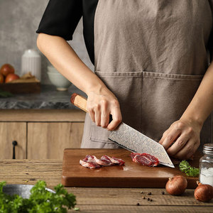 มีดทำมือจากทองแดงดามัสกัสทรงคิริทสึเกะ ใบมีดเอียงพร้อมด้ามไม้ สำหรับการตัดในครัวอย่างแม่นยำ - Product Image 4