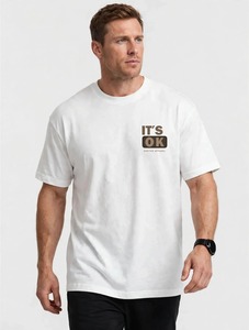 T-shirt bianca a maniche corte <span class=keywords><strong>da</strong></span> <span class=keywords><strong>uomo</strong></span> di Oneten Apparel con stampa It's Ok Sign e scollo a O - Product Image 4