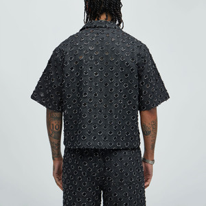 Men's <b>Geometric</b> Print Short Sleeve <b>Shirt</b> & Shorts Set Turn-Down Collar Casual Summer Wear Breathable Woven Polyester - Product Image 2