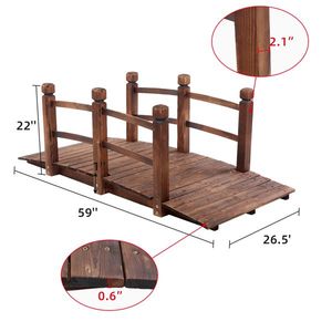 Puente Pequeño de Madera para Patio, Resistente a la Corrosión, Color Carbonizado, Adorno de Jardín, Puente Decorativo para Paisajismo - Product Image 2