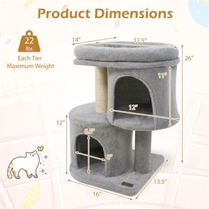 Albero per Gatti Compatto da 26 Pollici con 2 Cucce Solide e Tiragraffi in Sisal, Torre Antiribaltamento per Gatti per Spazi Ristretti - Product Image 5
