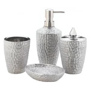 Elegant Silver Hammered Silver Finished <b>Bathroom</b> <b>Accessory</b> <b>Set</b> Perfect For Sink Countertop Vanity Home And Hotel Use From India - Product Image 2
