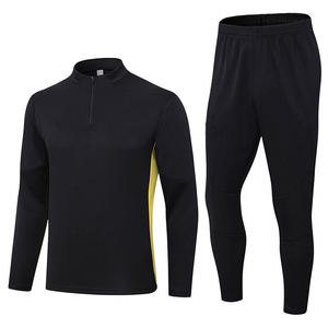 Ensemble de survêtement de football pour homme avec logo personnalisé, haut d'entraînement jaune à fermeture éclair quart de tour et pantalon noir ajusté, respirant, pour entraînement de football - Product Image 6