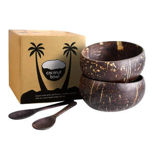 ชามเปลือกมะพร้าวออร์แกนิกและช้อนไม้ ชุดเสิร์ฟงานฝีมือย่อยสลายได้ทางชีวภาพ สำหรับส่งออกขายส่งจำนวนมาก - Product Image 1