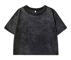 Summer Diamond Cotton Washed T-Shirts Women <b>Crop</b> <b>Tops</b> Casual Street O-Neck Short Sleeve Tees Vintage Womans Clothes - Product Image 4