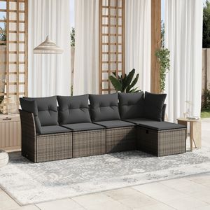 Conjunto de Sofás de Jardín de Mimbre Sintético Gris y Acero con Recubrimiento en Polvo, Colección de Muebles de Jardín de Poliéster para Exteriores - Product Image 1