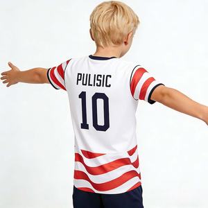 Maillot de football rayé pour garçons, manches courtes, blanc, rouge, bleu marine, col rond, polyester anti-humidité, toutes saisons, vêtements pour enfants - Product Image 3