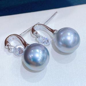 Pendientes Colgantes de Plata de Ley 925 al por Mayor, Diseño de Torres Gemelas con Perlas Naturales de 11-12 mm, Luz Fría, Microdefectos, a la Moda - Product Image 3