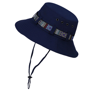 Black Canvas Bucket <b>Hat</b> With Colorful Striped Embroidery Adjustable Strap Unisex Outdoor Spring Summer Casual Style - Product Image 3