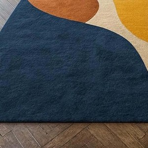 Alfombra Moderna Azul Multicolor Abstracta, Forma Irregular, Hecha a Mano, Alfombra Artística Única para Sala de Estar, Dormitorio, Decoración del Hogar - Product Image 2