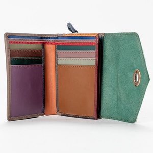 Unisex Casual Genuine Cowhide Fur Leather <b>Wallet</b> with Patchwork Design Malty Color Card Holder Zipper Closure - Product Image 4