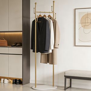 Appendiabiti Autoportante in Metallo Dorato con Base in Marmo, Stand Multiuso per Indumenti, Cappelli e Accessori da Camera da Letto - Product Image 6