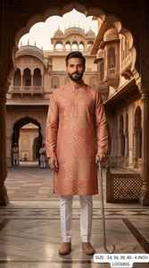 Conjunto de Kurta y Pijama para Hombre de Seda Pura con Estampado Digital y Pijama de Algodón - Product Image 3