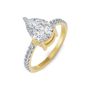 Anillo de Moissanita Aurora en Forma de Lágrima con Centro en Forma de Pera y Banda Pavé Brillante, Chapado en Oro, para Fiesta - Product Image 6
