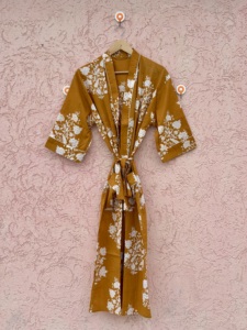 Floral Printed Cotton <b>Kimono</b> Robe Full Length Soft Indian Style Spring Summer Dress Comfortable Resort Beach Wear <b>Women</b> - Product Image 3