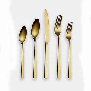 ชุดช้อนส้อมสแตนเลสชุดเครื่องใช้บนโต๊ะอาหารด้ามหนาสีทองสำหรับงานแต่งงานดีไซน์เรียบง่ายดีไซน์เรียบ - Product Image 1