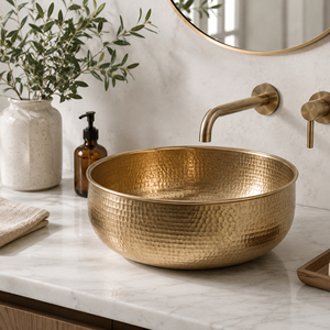 Luxury Hand Hammered Brass Vessel Sink <b>Round</b> Bathroom Wash <b>Basin</b> Modern Vanity Countertop Decorative <b>Basin</b> for Hotels Homes - Product Image 1