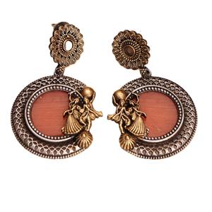 Pendientes Colgantes de Dos Tonos en Latón Oxidado con Bisel Plateado y Flor de Ónix, Estilo Bohemia, Regalo de Compromiso para Mujer - Product Image 1