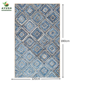 Tapis en jute bordé de coton avec matériau denim intégré, finition des bords au toucher doux, tapis personnalisables pour salon et chambre. - Product Image 5