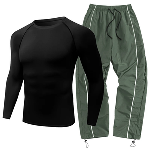 Men's 2 Piece Compression Set Crew Neck Long Sleeve <b>Top</b> Full Length Pants Solid Color Quick Dry <b>Sweat</b>-Wicking Breathable - Product Image 5