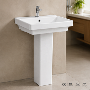 Modern Set Pedestal Washbasin Rectangle Single Hole Chrome Glossy Finish NSF Drainer Floor Mounted Bathroom Sink - Product Image 3