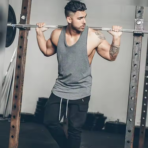 Débardeur de musculation en coton pour homme, logo imprimé personnalisé, respirant, séchage rapide, beige, fitness, musculation, gym - Product Image 5