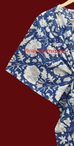 Stunning Blue Floral Print Eco-Friendly Midi <b>Kaftan</b> Regular Fit High Waist Asymmetrical Deep V-neckline Short Sleeve Long <b>Kaftan</b> - Product Image 3