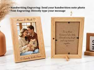 <b>Oak</b> Wood Handmade Vertical Photo <b>Frame</b> Custom Engraved Elegant Tabletop Display Family Pet Memorial Gift - Product Image 1