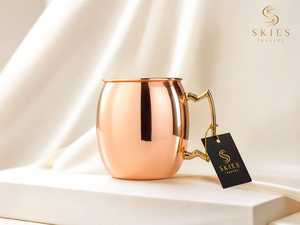 Pedestal Base Pure <b>Copper</b> Moscow Mule Mug Flared Rim Brass <b>Handle</b> Smooth Metal Cocktail Beer Drinking Cup Wholesale - Product Image 2