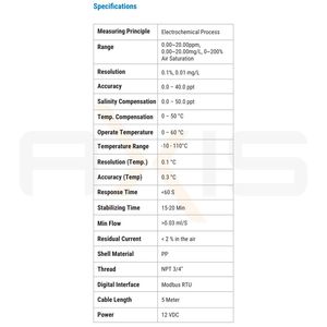 Capteur d'oxygène dissous Axis Smart ABDO 0 à 20 ppm, saturation de l'air à 200 %, Modbus RTU, IP68 pour les systèmes d'eaux usées et d'eau - Product Image 3