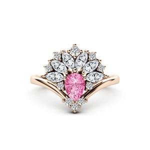 925 Sterling Silver Pink Tourmaline Ring Vintage Design Semi Precious Gemstone Jewelry <b>Rose</b> Gold Plated White Zircon Stone Rings - Product Image 1