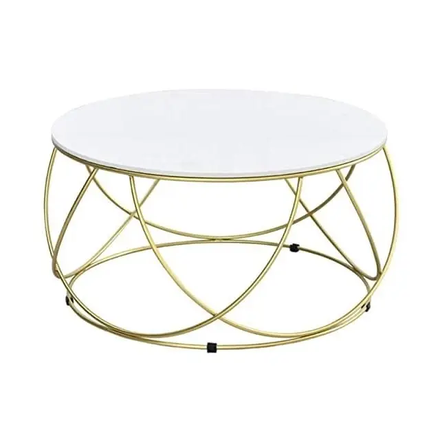 Modern yuvarlak sehpa oturma odası kombinasyonu sehpa altın renkli mermer masa ve Metal çerçeve sehpa