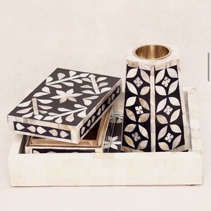 LAMETIERARTZ Indian Mother of Pearls Decorative Inlay MDF Rectangle Jewellery <b>Box</b> Striped Design American Style for Tableware - Product Image 2