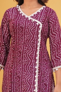 Women Rayon Printed Kurti Top Wine Ethnic <b>Tunic</b> with Pom Pom Lace Casual Wear Kurti - Product Image 4
