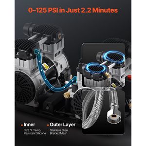 Compresor de Aire Industrial de 4 HP, 10.6 CFM a 90 PSI, Ultra Silencioso, Tanque de Acero de 20 Galones, Sin Aceite, Presión Máxima de 125 PSI, 78 dB - Product Image 3