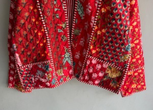 Red Floral Quilted <b>Jacket</b> With <b>Mandarin</b> <b>Collar</b> Three Quarter Sleeve Winter Women's Outerwear gift for her - Product Image 5