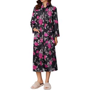 Bata de mujer con cremallera, manga larga, de terciopelo, suave, con bolsillos, talla S-3XL - Product Image 1