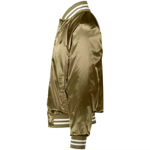 Blouson bomber en satin vert olive pour homme, couleur unie, style streetwear décontracté, col rabattu, coupe classique, vêtement d'automne - Product Image 3
