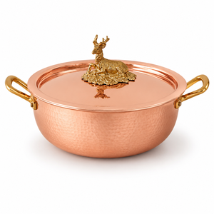 Pure Copper Cooking <b>Pot</b> with Lid Brass Bird Knob Double Handles Luxury Casserole Cookware Serving <b>Pot</b> Kitchenware Wholesale - Product Image 1