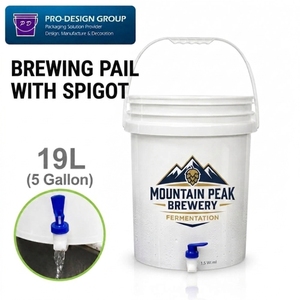 Seau de Fermentation en Plastique de Qualité Alimentaire de 5 Gallons avec Robinet de Fond, Distributeur de Vin de 19L Personnalisable avec Logo Imprimé pour la Brassage - Product Image 1