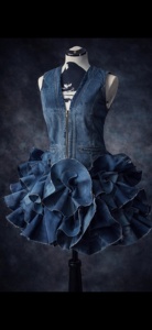 Mini-jupe en jean pour femme, plissée à volants, coupe trapèze, ajustement classique, couleur unie, délavée, style estival pour soirée - Product Image 4