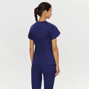 Women's V Neck Medical <b>Scrub</b> <b>Set</b> Layered Short Sleeve Top and Pants Stretch Healthcare Nursing Workwear Uniform - Product Image 2