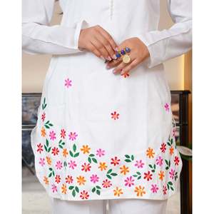 มิชตี้ชุดคุร์ตาผ้าฝ้ายสีขาวลำลองสำหรับผู้หญิง ระบายอากาศได้ดี แขนยาว ไซส์ XS สำหรับฤดูใบไม้ผลิ/ฤดูร้อน - Product Image 2