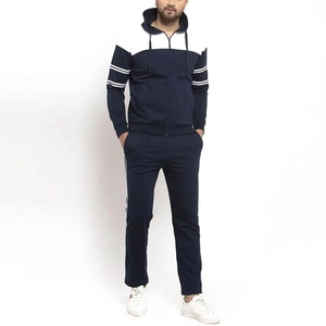 Survêtement pour homme, couleur bleu marine, à blocs de couleur, avec capuche, manches longues, fermeture éclair sur le devant, décontracté, avec poches latérales, pour l'automne - Product Image 1