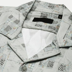 Chemise décontractée pour homme, vintage, respirante, en coton, à manches longues, imprimé géométrique, col rabattu, tissu tissé estival, design à motifs - Product Image 6