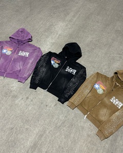 OEM Custom Acid Wash Rhinestone Printed <b>Hoodie</b> <b>500</b> <b>GSM</b> Heavyweight Fleece Oversized Streetwear Pullover <b>Hoodie</b> Manufacturer - Product Image 1