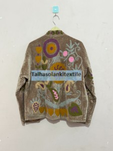 Velvet Embroidered Floral Jacket <b>Women's</b> Prairie Chic Full Sleeve V Neck Autumn <b>Coat</b> Handmade Decorative Open Stitch Design - Product Image 5