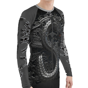 Men's Long Sleeve MMA Rash Guard Compression Shirt <b>Dragon</b> Print Fitted Moisture Wicking Mixed Martial Arts Wear - Product Image 2