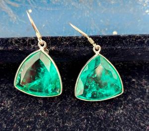 Paraiba Tourmaline Crystal <b>Earrings</b>: Sterling <b>Silver</b> <b>Dangle</b> Gemstone (20MM) - Product Image 3