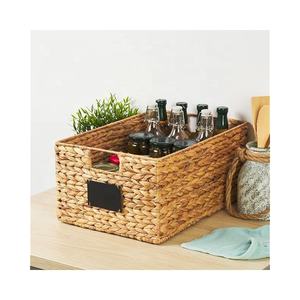 Natural Seagrass Rectangular Storage Bins with <b>Wooden</b> Handles Wicker Laundry <b>Baskets</b> and Water Hyacinth Organizing Shelves - Product Image 1